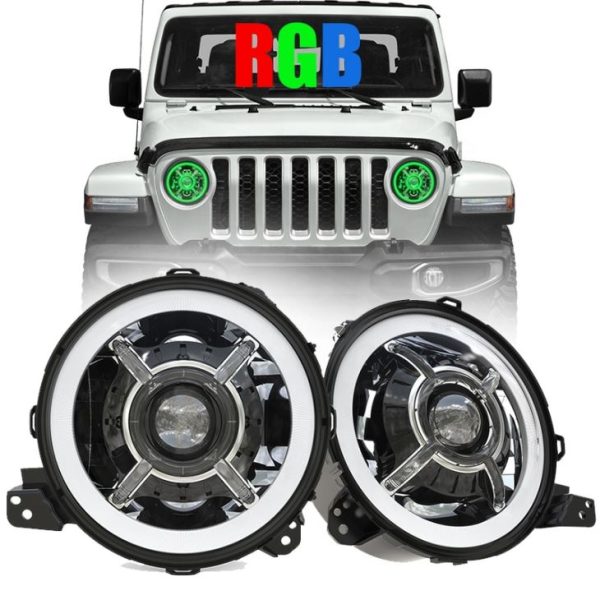 New Arrival Zmiana kolorów 9 cali Led Halo Lights dla Jeep Wrangler JL 2018+ RGB JL Led Reflektory