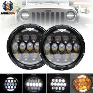 Morsun 7-calowy okrągły reflektor LED 105W do reflektora samochodowego Wrangler JK z DRL Halo