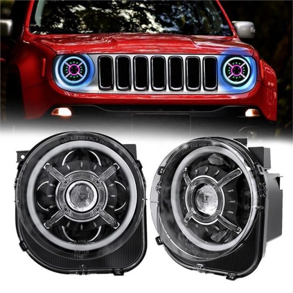 Morsun LED RGB Headlghts Zmiana koloru Demon Eyes Dla Jeep Renegade 2015 2016 2017 2018 2019 2021