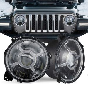 Najnowsze 9-calowe okrągłe reflektory LED Halo DRL dla Jeep Wrangler JL 2018 2019 Ulepszony reflektor świateł mijania ze światłami do jazdy dziennej